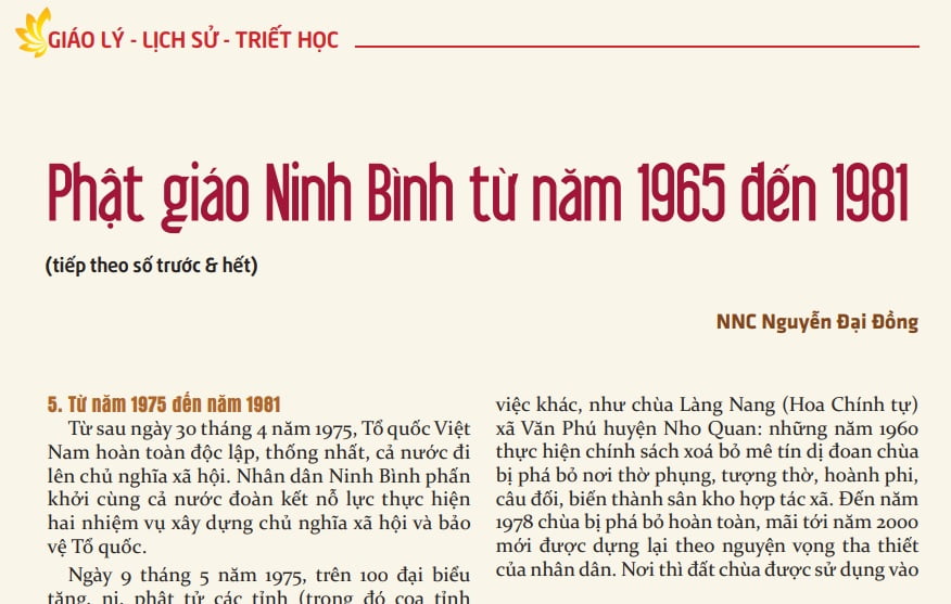 Tap chi Nghien cuu Phat hoc So thang 5.2021 Phat giao Ninh Binh tu nam 1965 den 1981 1